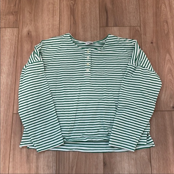 leset Tops - LESET green stripe henley long sleeve top